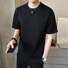 男士拼接镶钉设计圆领短袖T恤轻奢重磅休闲百搭时尚半袖T8771-P58，男装T恤，电商A237