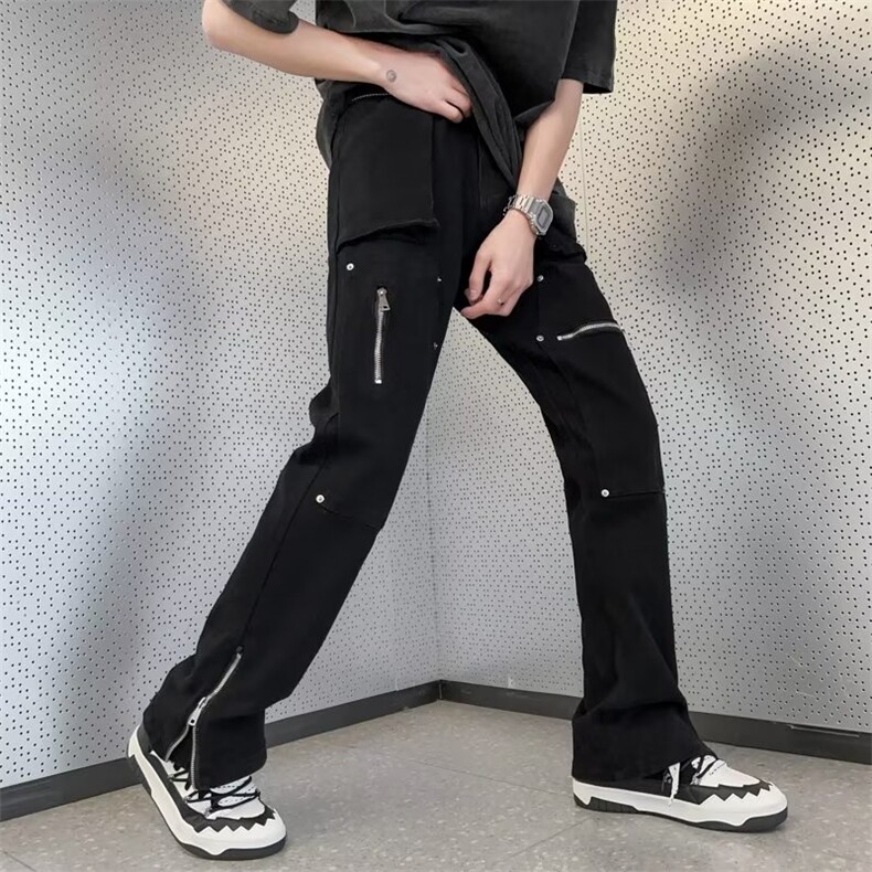 工装机能口袋拉链牛仔裤高街小众设计感微喇叭潮牌裤子N08849-P80,男装牛仔裤,星座308B-2