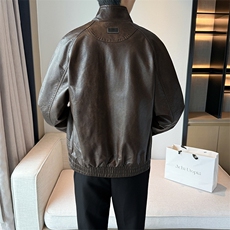 加绒皮衣新款老钱风男士加绒皮衣翻领高品质短款风衣PY71-120，男装风衣，电商B278