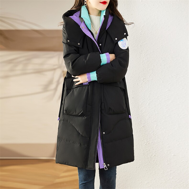 现货90白鸭绒羽绒服女连帽新款长款面包服时尚宽松休闲保,女装羽绒服,贵人树