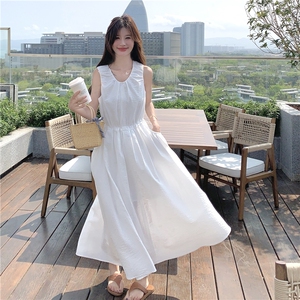 气质白色无袖背心连衣裙女夏2025新款收腰显瘦减龄超好看绝美长裙图片