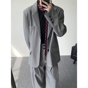 潮流休闲西装外套高级痞帅宽松韩版自带垫肩西服外套可整套搭配图片