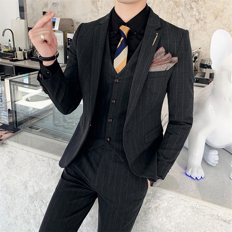 西服套装条纹男西装三件男士小西装外套A470-TZ25大码加价,男装西服套装,电商A207