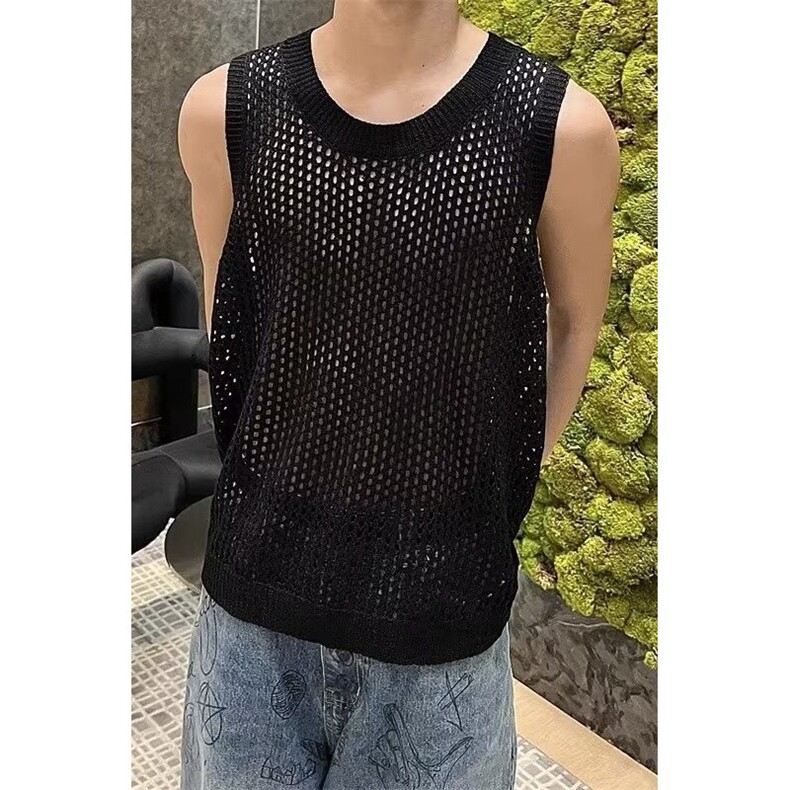 镂空网眼针织背心ins男运动时尚无袖打底衫坎肩休闲Z68,男装背心/马甲,星座1116A（原606A-3）