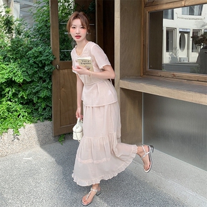 高端时尚套装裙女2025夏季新款洋气宽松系带收腰小衫吊带裙套装图片