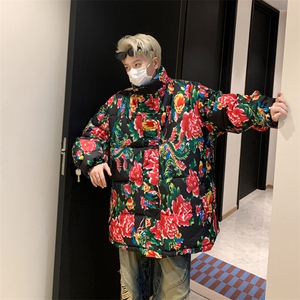 冬季2024美式潮牌大花棉袄棉服外套男加厚宽松棉衣图片