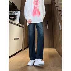 现货主推渐变复古蓝微喇直筒松紧腰休闲牛仔裤男女K5809-P50控69，男装牛仔裤，星座205