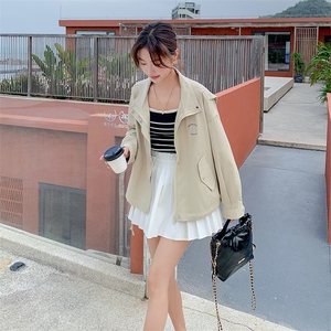 卡其色短款外套女小个子2024春秋季新款高级感工装夹克休闲风衣潮图片