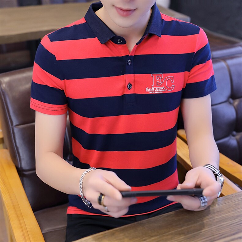 8013-P35夏季t恤男士短袖翻领polo衫夏装休闲潮流修身男装条纹半,男装T恤,电商D310（原电商305）