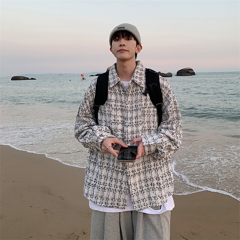 小香风衬衫男2024韩版潮流秋冬季新款ins宽松帅气外套W6228X-P55,男装衬衫,星座412-2