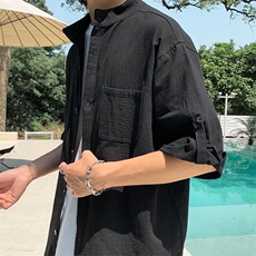 七分短袖衬衫男士棉麻外套夏季薄款休闲7衬衣服男装帅气-C616-p33，男装衬衫，星座601-2