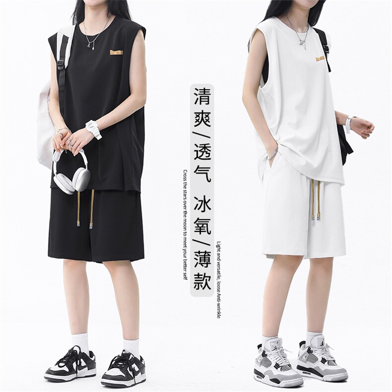 夏季薄款透气休闲无袖套装TZ87-特批66,男装休闲套装,星座718