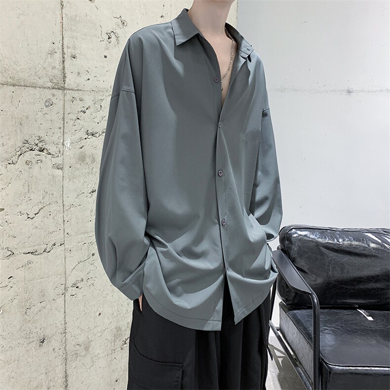 现货港风宽松冰丝长袖衬衫男KD137-P40,男装衬衫,电商D312-1