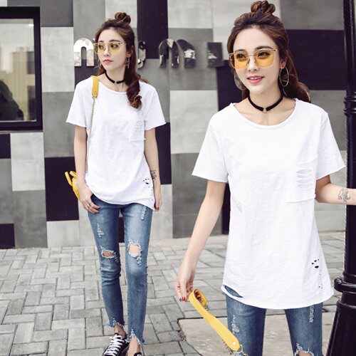 修身短袖2021年夏季纯色时尚百搭韩版简约T恤，女装T恤，秀美人生