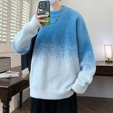 JY661-P56渐变马海毛圆领针织衫男潮牌宽松百搭情侣毛衣网图，男装针织衫/毛衣，星座1501-3