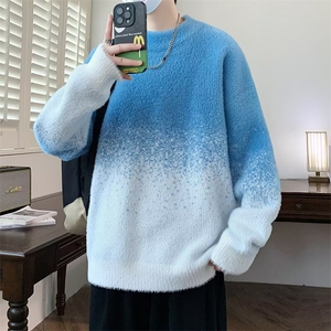 JY661-P56 渐变马海毛圆领针织衫男潮牌宽松百搭情侣毛衣 网图图片