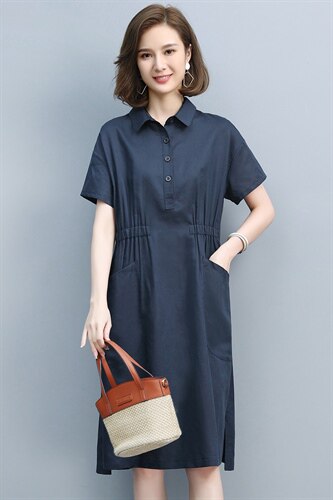 连衣裙2025夏季新款亚麻大码女装胖mm中年妈妈高端棉麻衬衫裙子，女装连衣裙，丽影随形