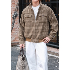 cleanfit美式千鸟格老钱风立领大码夹克外套男J5263-特P75控138，男装夹克，电商A001