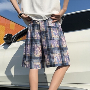 2025美式扎染印花冰丝凉感格子薄款潮五分短裤 K8909/特P20 车景H图片