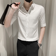 店主风社会小伙男士七分袖衬衫男休闲烫金衬衣男301A-1/CS351/P55，男装衬衫，星座301A-1