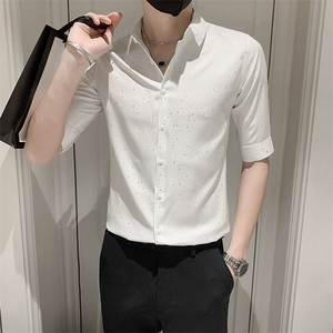 店主风社会小伙男士七分袖衬衫男休闲烫金衬衣男301A-1/CS351/P55图片