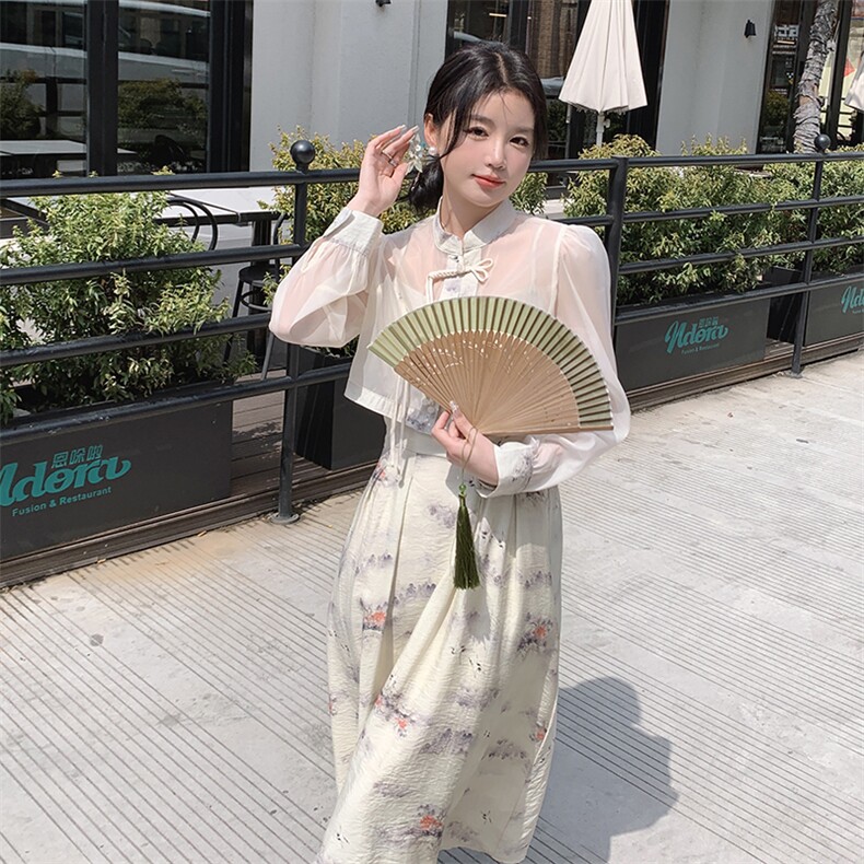 新款时尚复古盘扣立领两件套中式文艺套裙套装,商品下架区,秀美人生