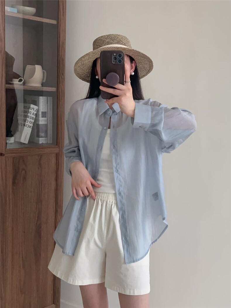 2025时尚简约百搭衬衣单排扣防晒女时尚,女装衬衫,洛丽兰可