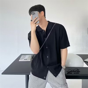 针织polo衫男短袖高级感开衫上衣韩版休闲青年雅痞简约英伦风衣服图片