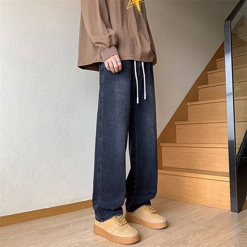 牛仔裤子男款秋冬新款美式复古水洗垂感宽松阔腿男士休闲直筒长裤，男装牛仔裤，电商D325