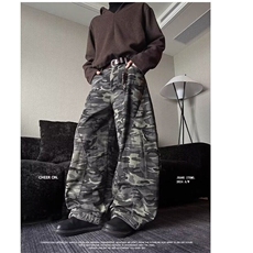25春美式复古多口袋迷彩工装裤宽松弯刀裤子牛仔裤阔腿裤X13P65，男装休闲裤，电商D256-2(原A064-2)