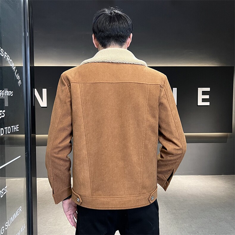 2022灯芯绒羊羔毛外套男秋冬季棉服加绒加厚毛领工装羊羔绒棉衣,男装棉衣,电商B248