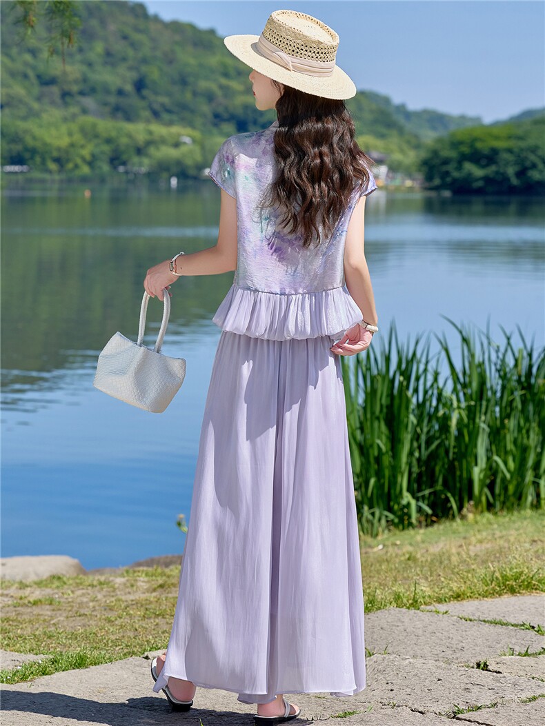 2026年夏季新款复古立领盘扣两件套裤,女装套装/套裙,众宇琦