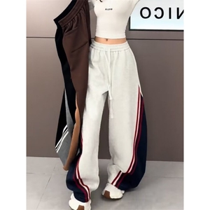 W11056-P50 网图现货 美式复古拼色斜条纹卫裤宽松弯刀百搭休闲裤图片