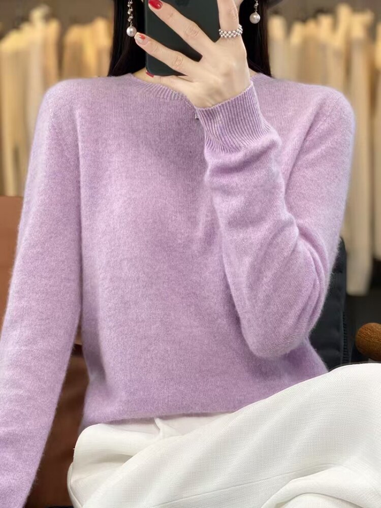 24秋冬一线成衣羊毛衫女圆领长袖针织衫毛衣宽松羊绒衫打底,女装羊毛衫,德尔信羊绒