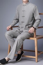 中式休闲外套两件套古风盘扣唐装男套装风春季对襟立领中山装，男装民族服装，电商B212（原钱塘6029）