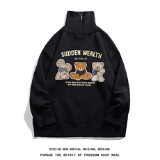 白底22秋冬新款趣味小熊印花保暖圆领套头毛衣M3005P75控98，男装针织衫/毛衣，电商A247-1