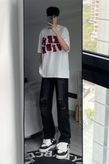 B221美式ins高街暗黑小众直筒破洞牛仔裤LK23056-P60控78，男装牛仔裤，电商B221