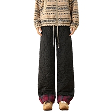 新款葫芦纹翻边拼接格子大码舒适夹棉棉裤男K24155J加棉特P33控65，男装棉裤，电商A001-1