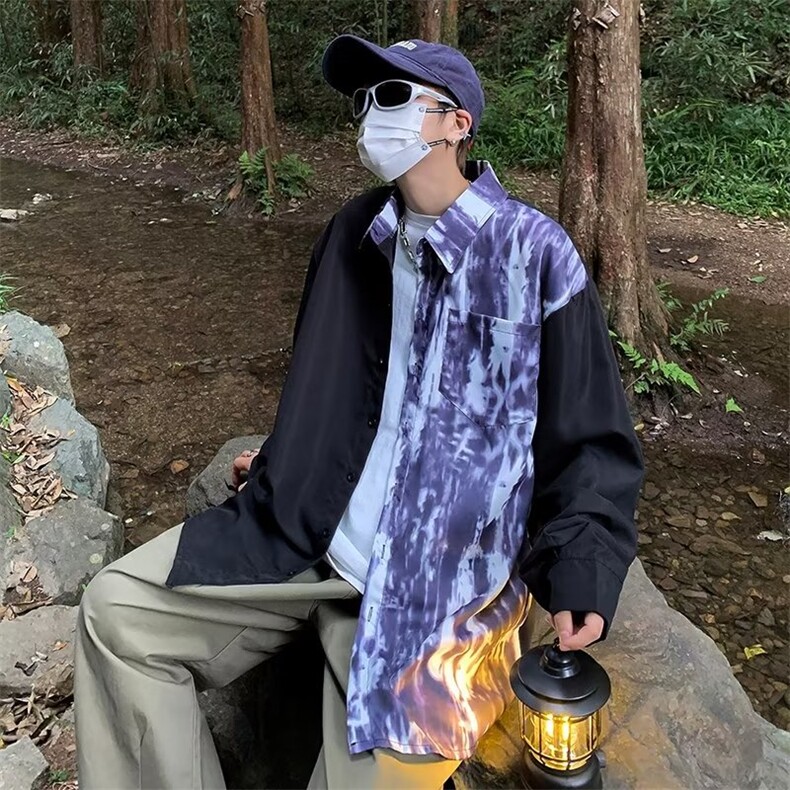 港风衬衫拼接撞色男长袖秋季水墨风C2207-P40,男装衬衫,星座1109-3