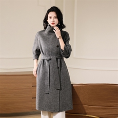 2025收腰大衣高领时尚简约，女装毛呢外套，贝源羊绒