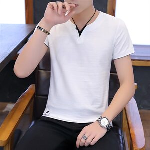 款5020夏季白色短袖t恤男士v领潮流夏装半袖体恤男装休闲图片