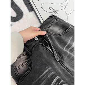B221 美式ins高街暗黑重工艺修身微喇牛仔裤LK26624-特P45控78图片