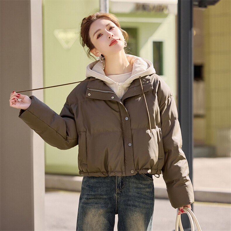 加厚PU皮羽绒服女宽松保暖小个子显高短外套新款蛋白皮免洗面包服,女装羽绒服,意芙
