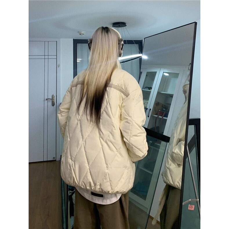 复古菱形格立领保暖棉衣男女冬季加厚简约宽松情侣棉服外套ins潮,男装棉衣,星座506A