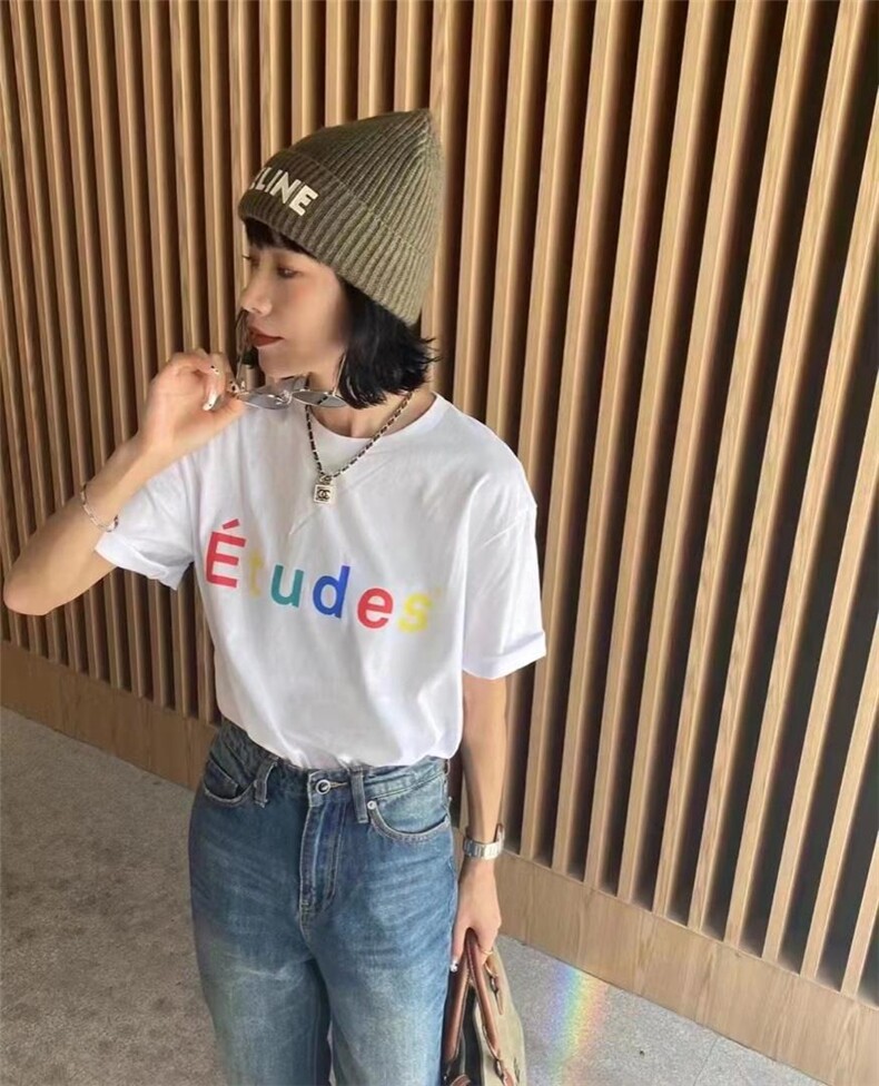 春季新款彩虹字母印花短袖T恤透气舒适活力百搭,女装T恤,L·H·X