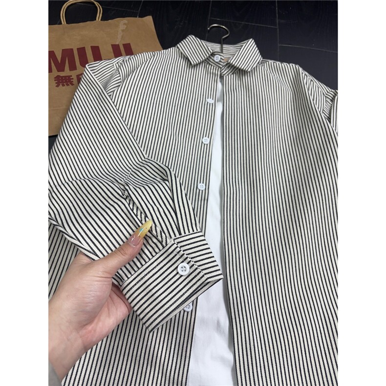 B221 美式ins高街暗黑宽松条纹长袖衬衫SY2540-特P35控59图片