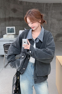工装翻领牛仔短外套女春秋2025新款小个子巨好看减龄小众夹克上衣图片