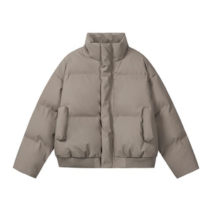 现货5W件冬季三防重磅硬挺boxy短款羽绒立领PU皮棉衣外套加厚棉服图片