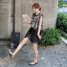 设计感复古印花无袖上衣短裤套装女2025夏季新款轻熟时尚两件套潮，女装套装/套裙，2C255