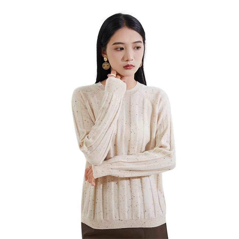 2024年秋冬季新款显瘦修身百搭彩点简约圆领羊绒衫,女装羊绒衫,恒爱羊绒